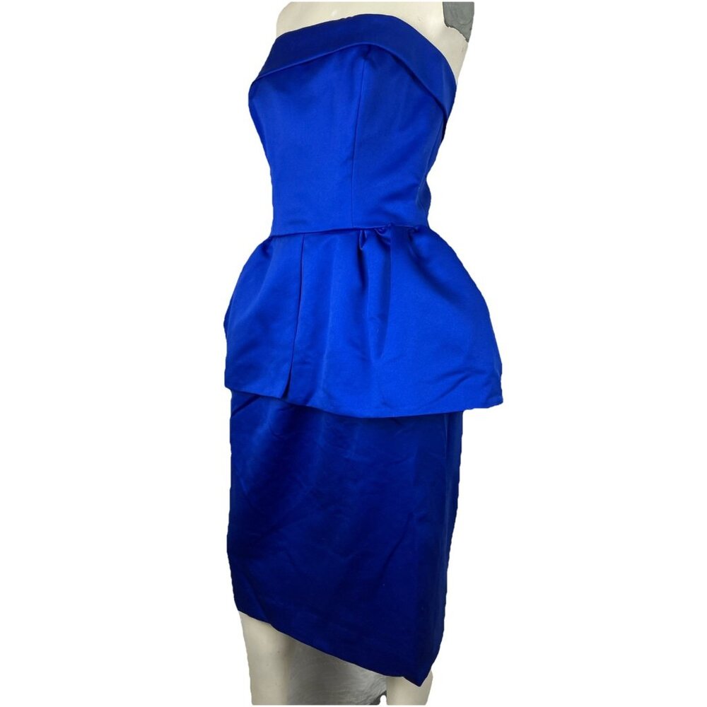 Vintage 80s Victor Costa Exaggerated Pannier Peplum Blue Cocktail Dress